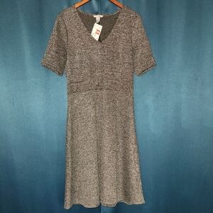 H&M Gray Knit V-Neck Midi Dress